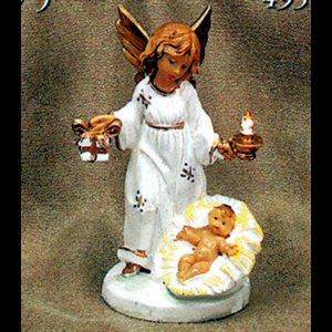 Ange Gardien & enfant 4.5" (11.5 cm) blanc et or en résine