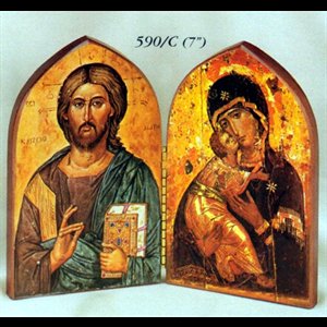 Icône Pantocrator avec Vierge & enfant, 7" (18 cm)