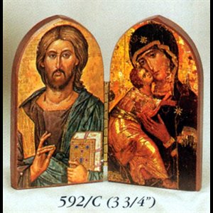 Icône Pantocrator avec Vierge & enfant, 3.75" (9.5 cm)