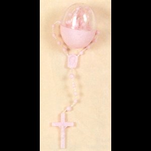 "Rosary With Pink Plastic Beads, Mounted On Nylon Cord, In A