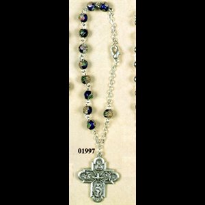 Decade Rosary With 6mm Blue Glass Beads, Silver-Plated