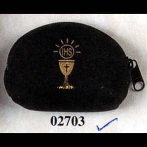 Black Nylon Rosary Case With Gold Chalice, 2.5" x 3.5"