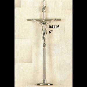 Silver-Plated Metal Crucifix On Base, 6"