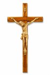"Wooden Crucifix, Gold Plastic Corpus, 10""."
