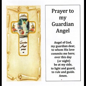 Guardian Angel Wooden Cross with Card & English Text, 5''