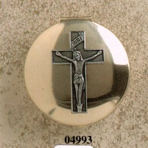 Gold-Plated Pyx, Pewter Crucifix, 1.5" (4 cm) dia., 7 Hosts