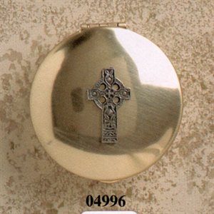 Gold-Plated Pyx, Pewter Celtic Cross 1.5" (4cm) dia., 7 Host