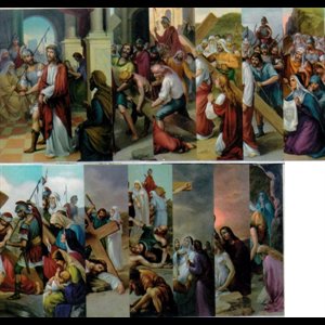 Laminated "Way Of The Cross" on Wood, 8" x 10" (14 Stations)