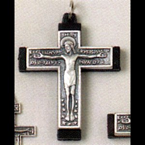 St. Damian Black Wood Silver-Plated Cross, 2" (5 cm)