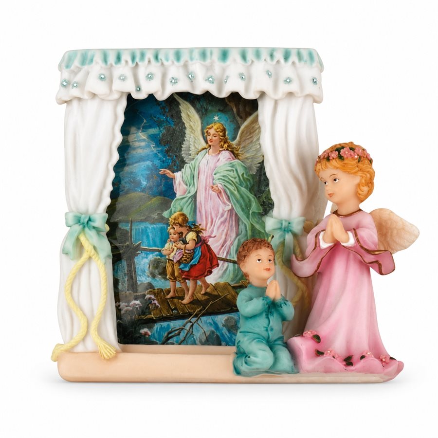 Cadre Baptême Ange Avec Garçon 5 .5" (14 cm) en résine
