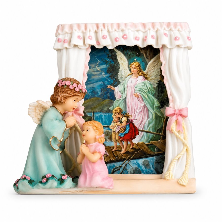 Cadre Baptême Ange Avec Fille 5 .5" (14 cm) en résine