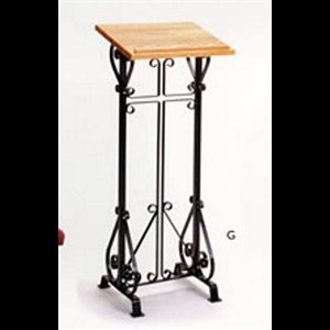 Solid Oak Top, Wrought Iron Base Lectern, 45" Ht. x 16" W.