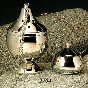 Nickelplated Censer and Boat, 9" (23 cm) Ht.