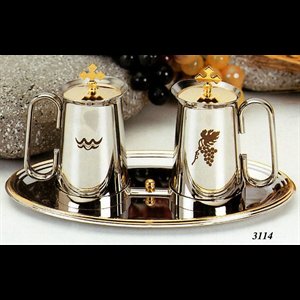 Stainless Steel Cruets and Tray, 5 1/8" x 9" (13 x 23 cm)