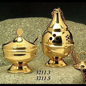 Bright Brass Censer and Boat, 6.5" (16.5 cm) Ht.
