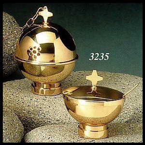 Bright Brass Censer and Boat, 5.75" (14.5 cm) Ht.