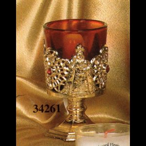 Electric Red Votive Light With Gold-Plated Design, 5" (13cm)