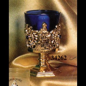 Electric Blue Votive Light W/ Gold-Plated Design, 5" (13 cm)