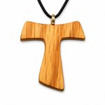 Varnished Oak Wood Cross & Rope Pendant, 1 1/8" (2.9 cm)