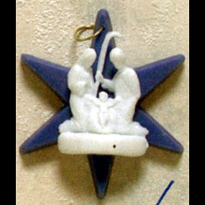 Plastic Nativity On Blue Plastic Star, 2.5"