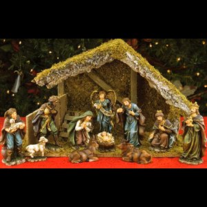 Nativity set 5 1/2" resin / 11 mcx + stable 18" x 11"