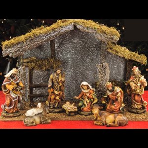 Nativity Set  6" resin / 9 mcx + stable 19 1/2" x 12"