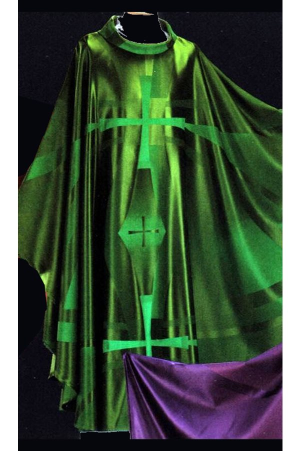 Chasuble #65-000521 verte en laine et soie