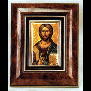 Icône Pantocrator 4.5" (11.5 cm) dans un cadre acajou