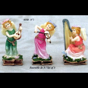 Color Resin Musicians Standing Angel, 5" (12.7cm) / Set of 3