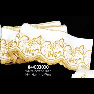 Dentelle blanche et dorée IHS 5.5" (14 cm) largeur / verge