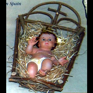 Plaster Infant Jesus W/ Glass Eyes & Crib, 9" (23 cm)