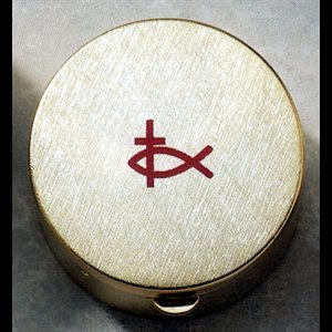 Pyx 2.25'' (5.7 cm) wide x 1'' (2.5 cm) H. Red Fish & Cross
