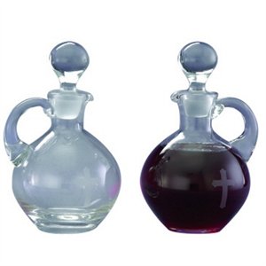 Cruets 10 oz., 6" H. (15 cm) Ht. With Etched Cross/ pr.