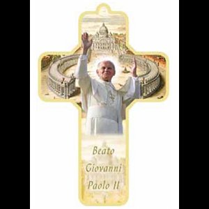 Pope John Paul II Wood Cross, 3.5'' x 5'' (9 x 13 cm)