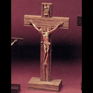 Altar Crucifix 7" (18 cm) Walnut wood/Pewter corpus gold