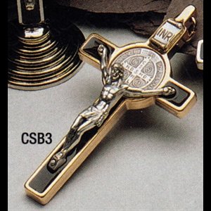 St. Benedict Cross 3" (7.6 cm) brown enamelled /gold