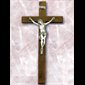 Walnut Crucifix, Antique Silver Pewter Corpus, 27"