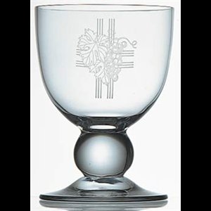 Chalice, Crystal, grape/ leaf/ cross design 5.75'' H. x 4'' D.