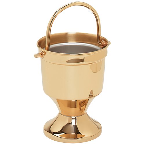 Holy Water Pot and Sprinkler, Bright Brass  7'' H. x 5.25''