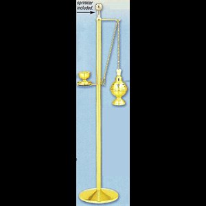 Censer Stand, Brass Two-Tone w/ Holy Water Sprinkler, 50''Ht