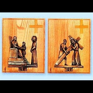 Chemin de croix en bronze sur bois 8'' x 10'', 14 stations