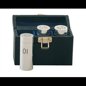 Sacristy Oil Set with case 3.75'' H. x 5.5'' D.