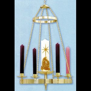 Advent Wreath, Hanging  36'' Ht. x 25'' W.  Brass Two-Tone