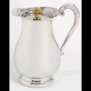 Bright Finish Pewter Flagon, Gold Plated Cross, 38 oz. 8.5"H