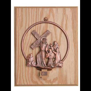 Chemin de croix en bronze 7.25'' x 6'', 14 stations sur bois