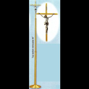Processional Crucifix, Satin Brass 78'' H. x 10.5'' base