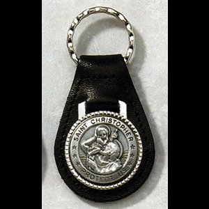 Key Fob Saint Christopher Genuine Leather & Pewter