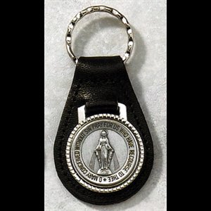 Porte-clef Immaculée-Conception en cuir et étain véritable
