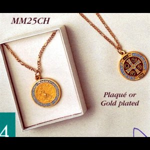 St. Benedict Gold Plated Enamel Medal With Chain