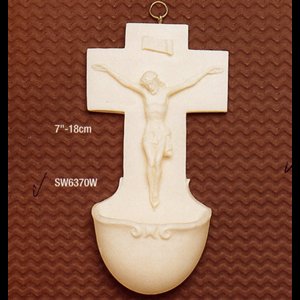Bénitier maison Crucifix 7" (18 cm) Blanc en oxolite